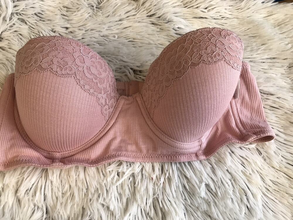 Tahari 36B LACE Padded Convertible Strapless Cotton Underwire Bra Pink NO STRAPS
